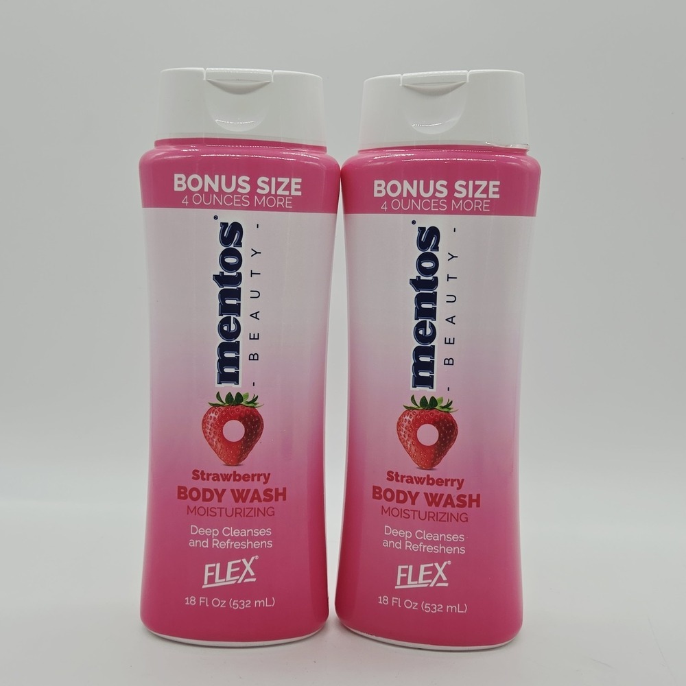 Lot Of 2 Mentos Strawberry Candy Scented Body Wash 18oz Each Flex Kids Adults